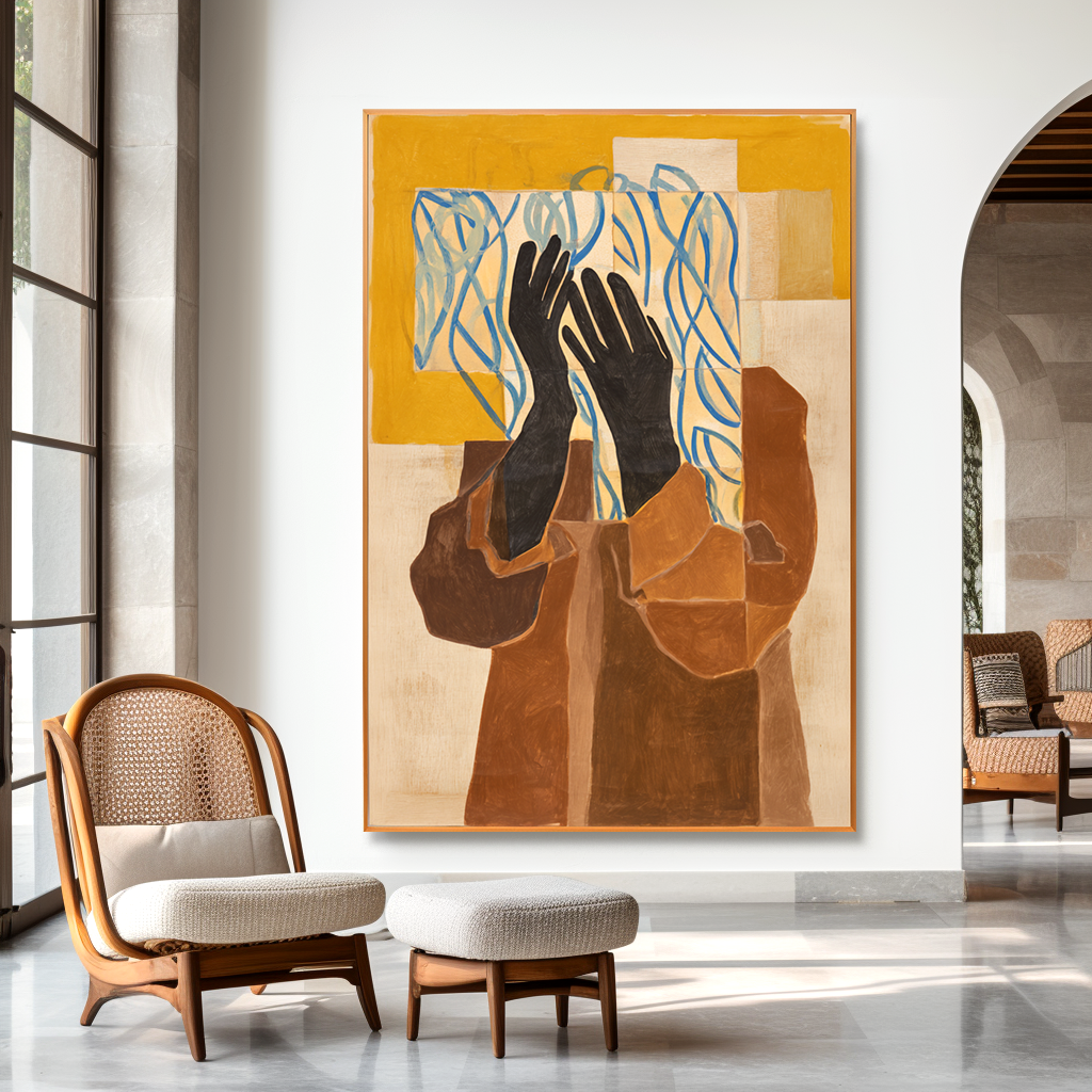 Silent Gesture - Hand-Painted Abstract Figure Painting Acoustic Panel
