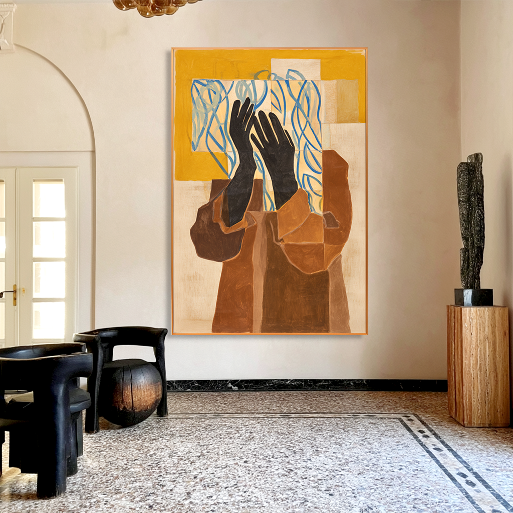 Silent Gesture - Hand-Painted Abstract Figure Painting Acoustic Panel