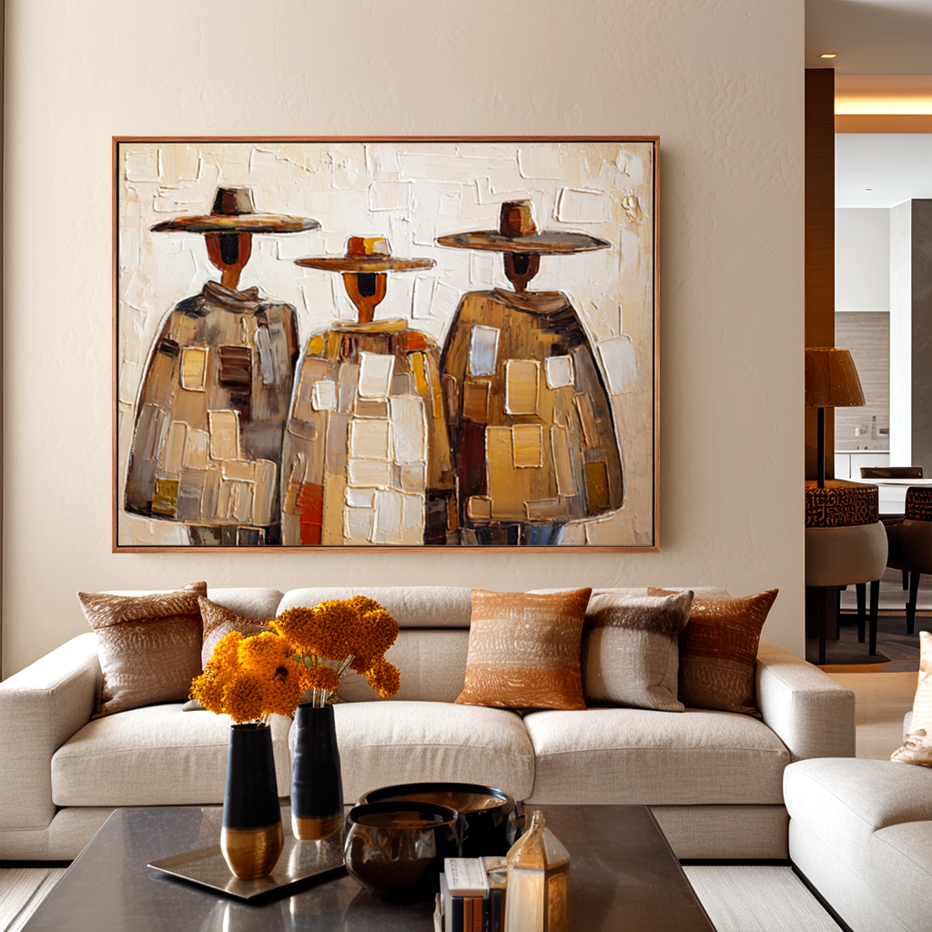 Wandering Companions – Textured Abstract Nomad Trio Painting