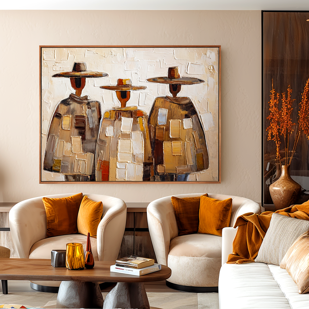 Wandering Companions – Textured Abstract Nomad Trio Painting