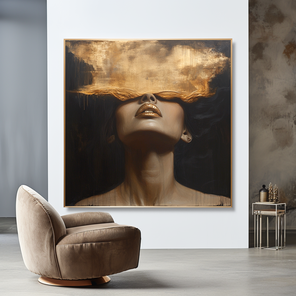 Gilded Silence - Modern Gold Figurative Portrait Oil Painting
