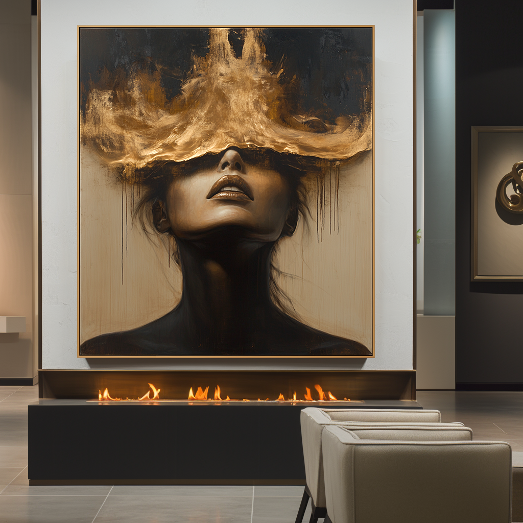 Veil of Gold - Dramatic Abstract Figurative Portrait Oil Painting