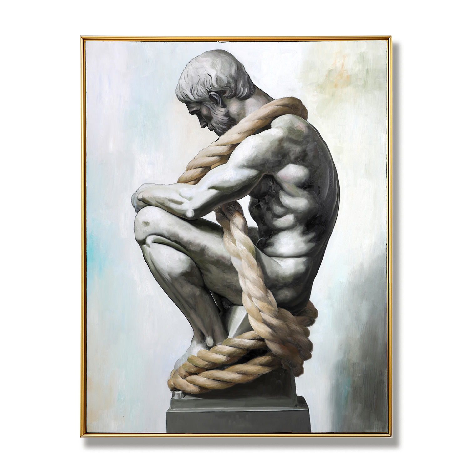 Bound Thought – Textured Figurative Oil Painting, Modern Minimalist Sculpture-Inspired Wall Art for Home or Office