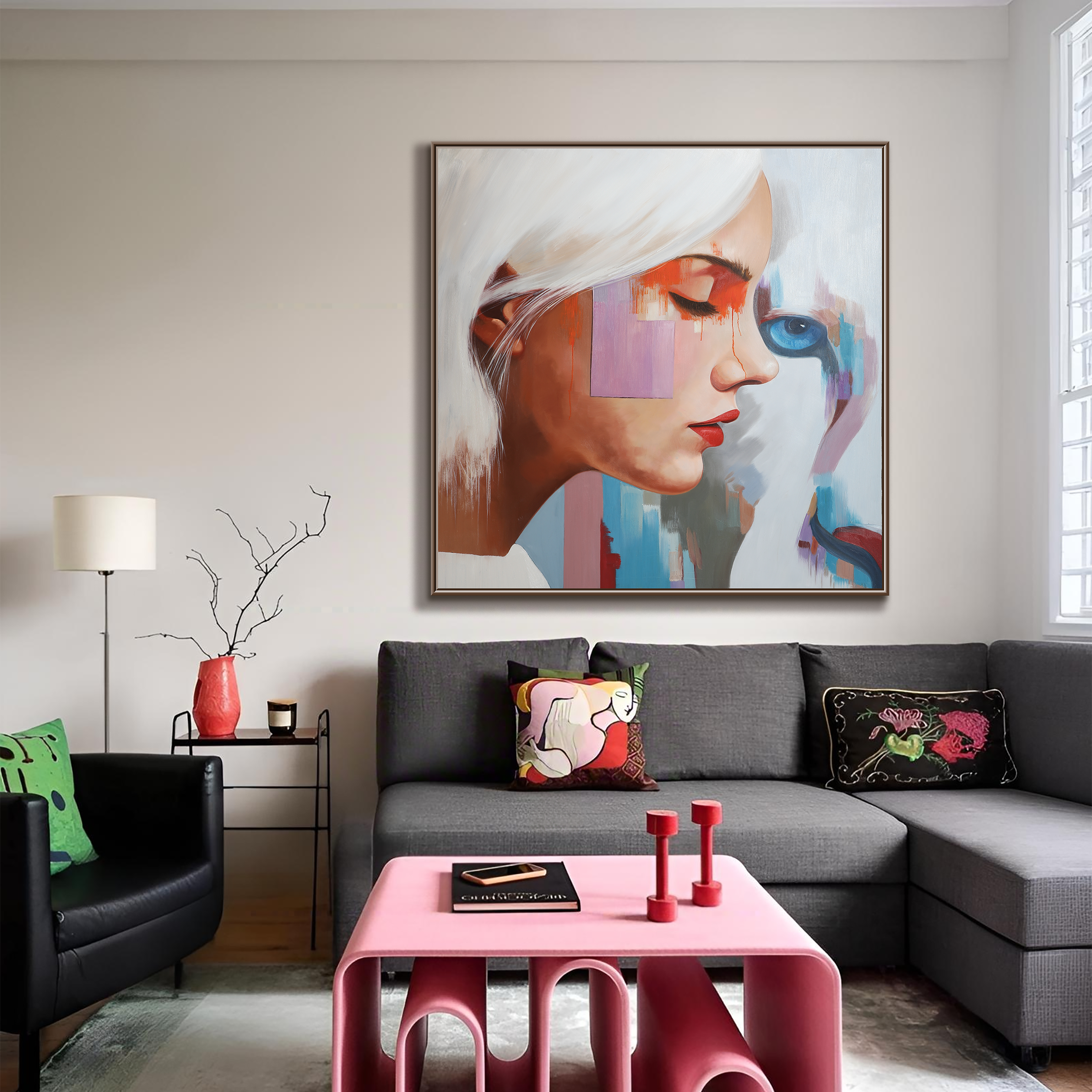 Reflected Silence – Abstract Portrait Oil Painting, Modern Figurative Canvas Art for Contemporary Interiors
