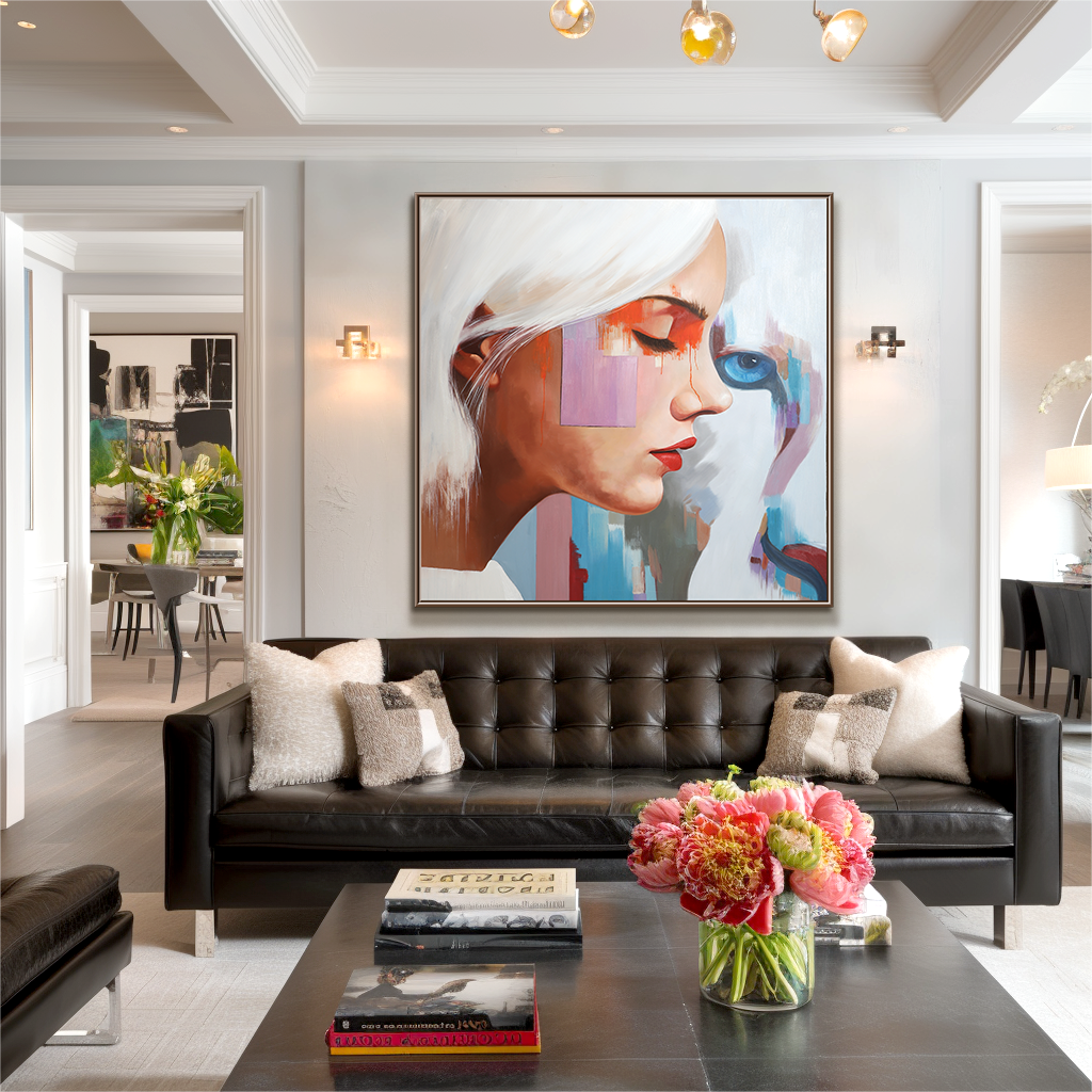 Reflected Silence – Abstract Portrait Oil Painting, Modern Figurative Canvas Art for Contemporary Interiors