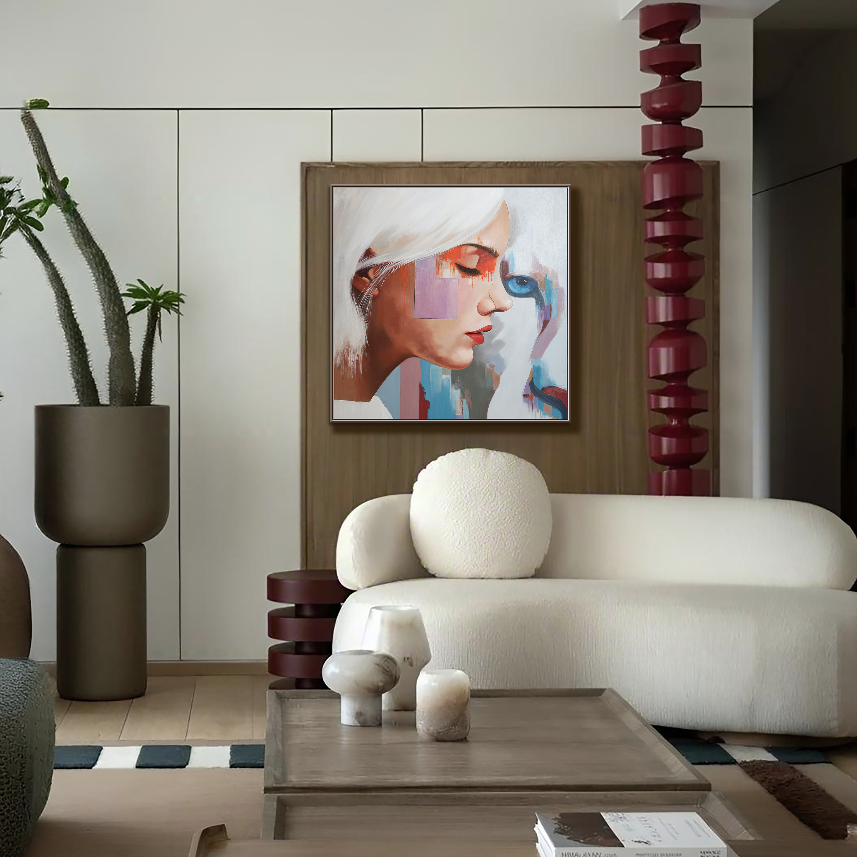 Reflected Silence – Abstract Portrait Oil Painting, Modern Figurative Canvas Art for Contemporary Interiors