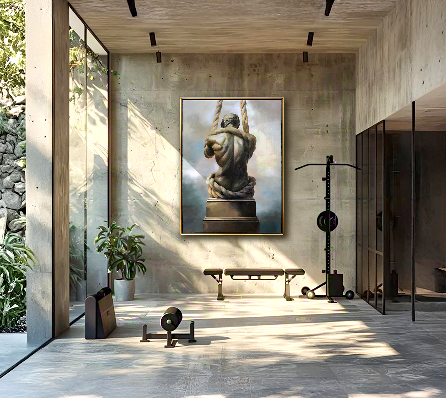 Silent Strength – Textured Figurative Oil Painting, Modern Sculpture-Inspired Wall Art for Gallery or Office Décor