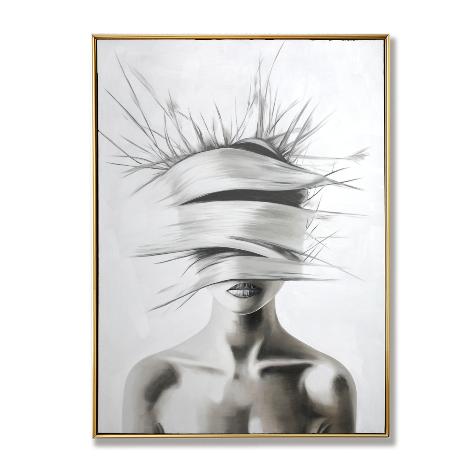 Veiled Silence – Abstract Monochrome Portrait Painting