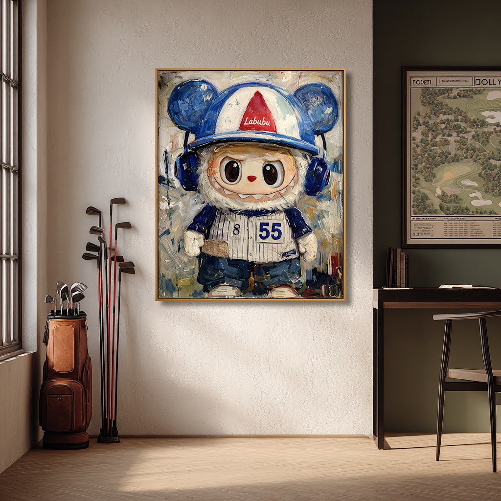 Blue Batter - Labubu Inspired Baseball Character Oil Painting