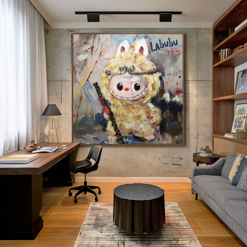 Golden Guardian - Labubu Inspired Fantasy Character Oil Painting