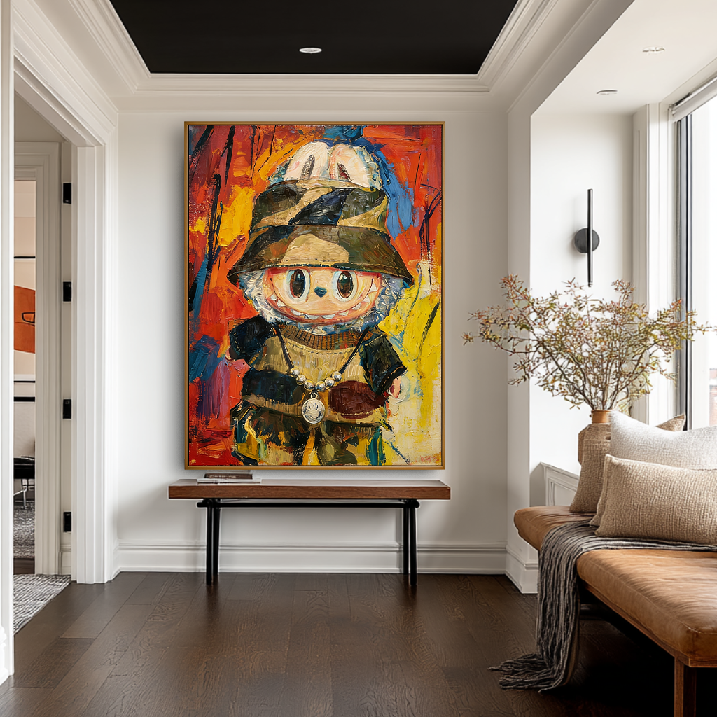 Golden Mischief - Labubu Inspired Character Oil Painting