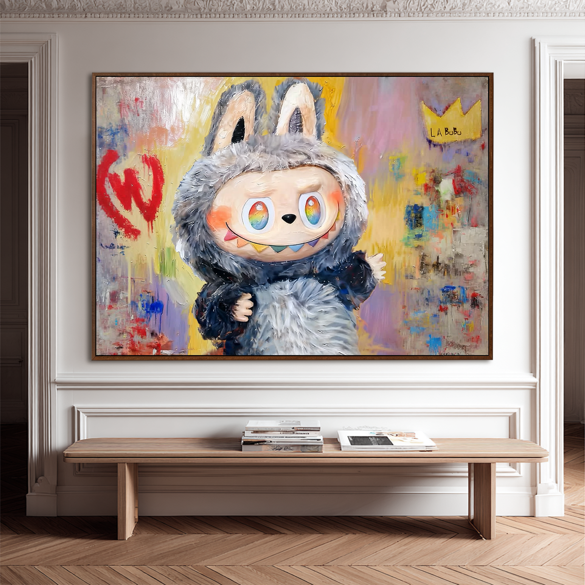 Rainbow Wink - Labubu Inspired Character Oil Painting