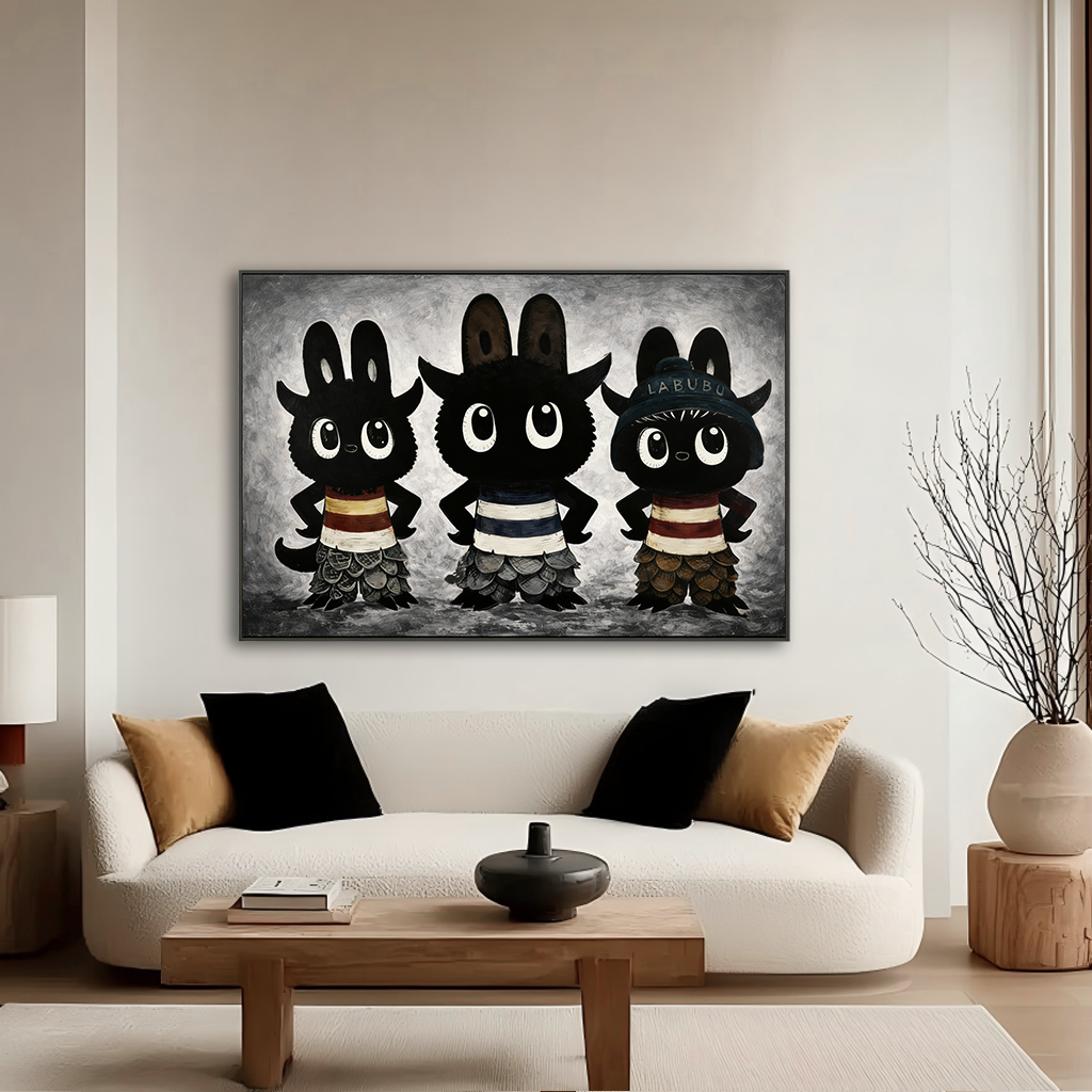 Shadow Parade - Labubu Inspired Character Group Oil Painting