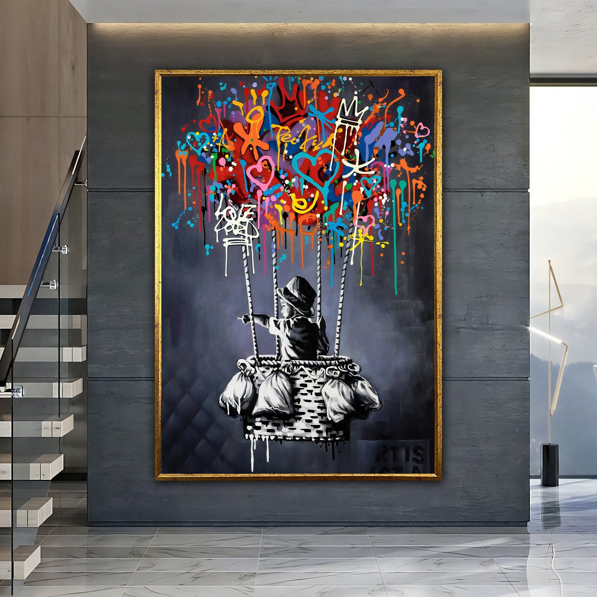 Graffiti Dreams — Street Art Balloon Oil Painting, Modern Pop Wall Art