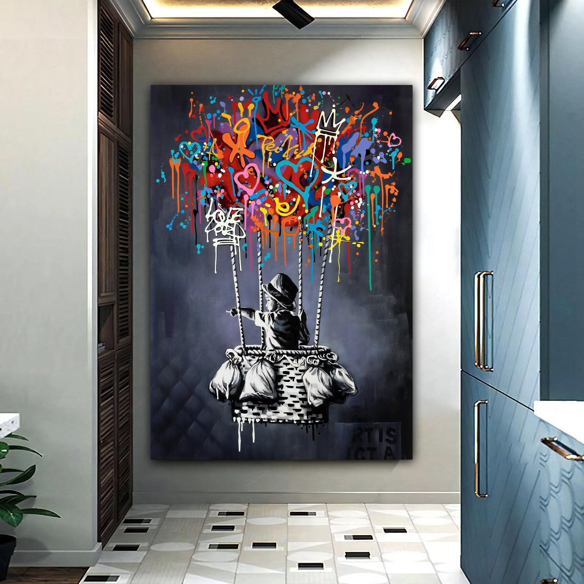 Graffiti Dreams — Street Art Balloon Oil Painting, Modern Pop Wall Art