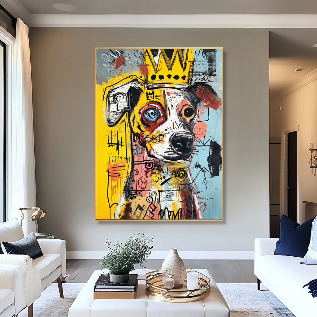 Crowned Companion - Contemporary Dog Portrait Oil Painting