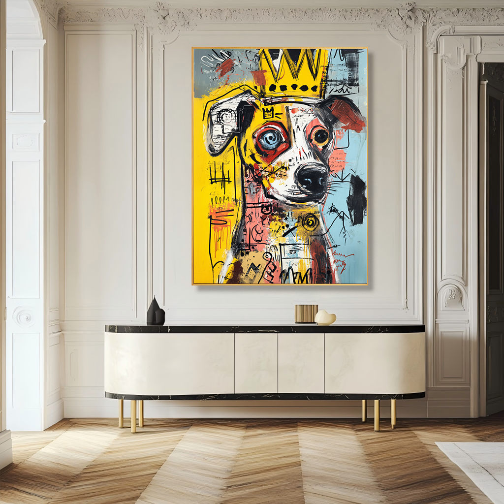 Crowned Companion - Contemporary Dog Portrait Oil Painting