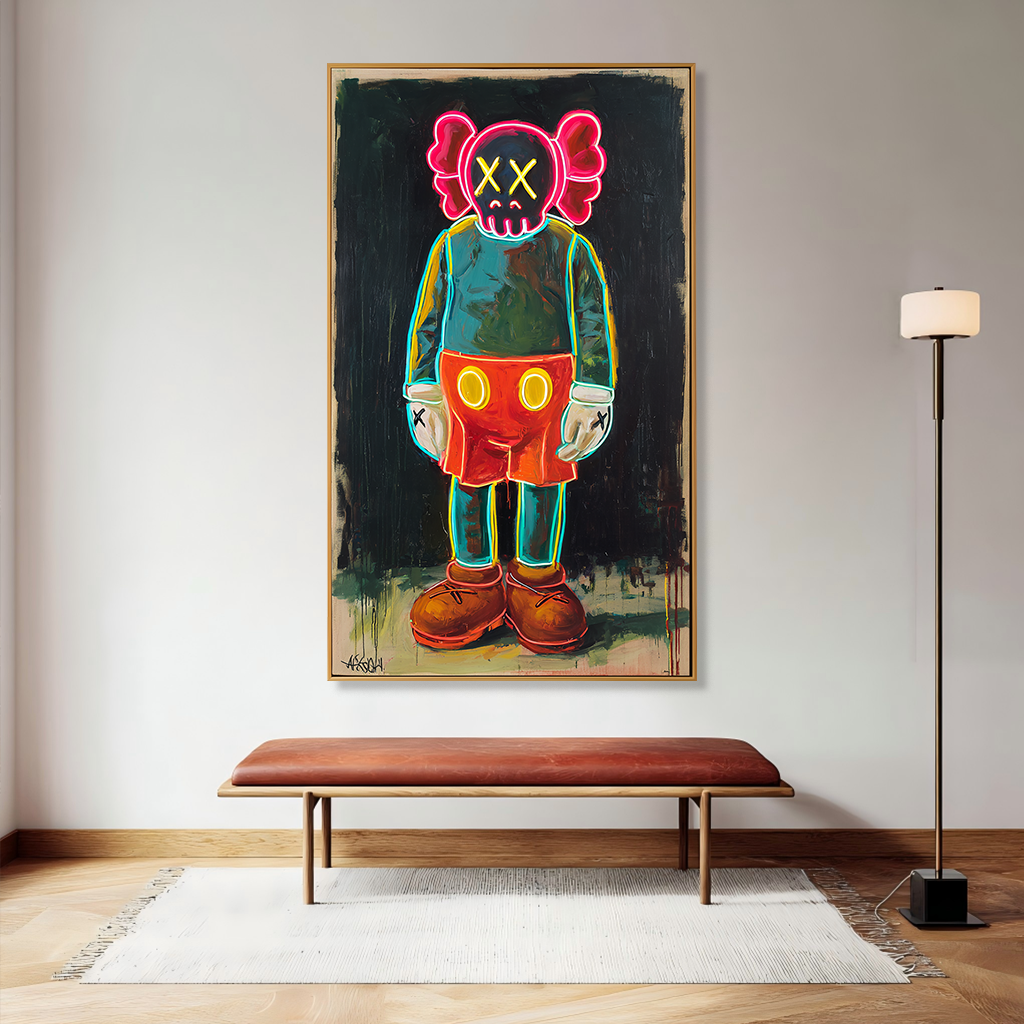 Electric Shadow - KAWS Inspired Neon Figure Oil Painting