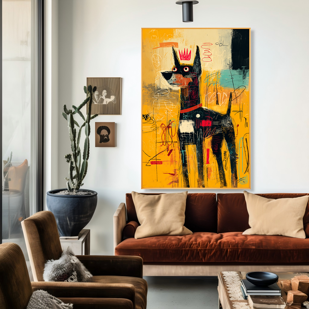 Golden Guardian - Contemporary Crowned Dog Oil Painting