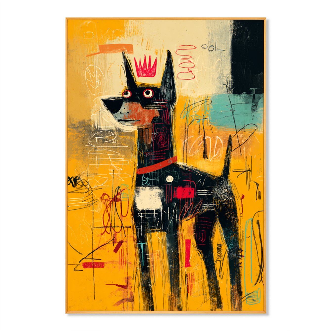 Golden Guardian - Contemporary Crowned Dog Oil Painting