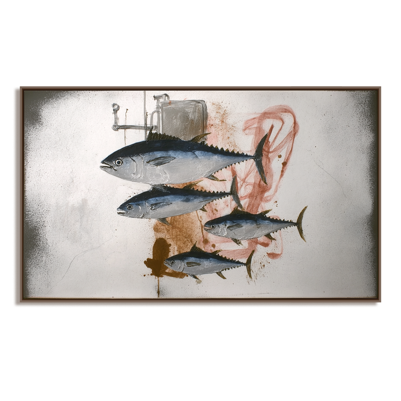 Market Sink — Tuna Fish Wall Art, Industrial Kitchen Canvas, Textured Oil Painting