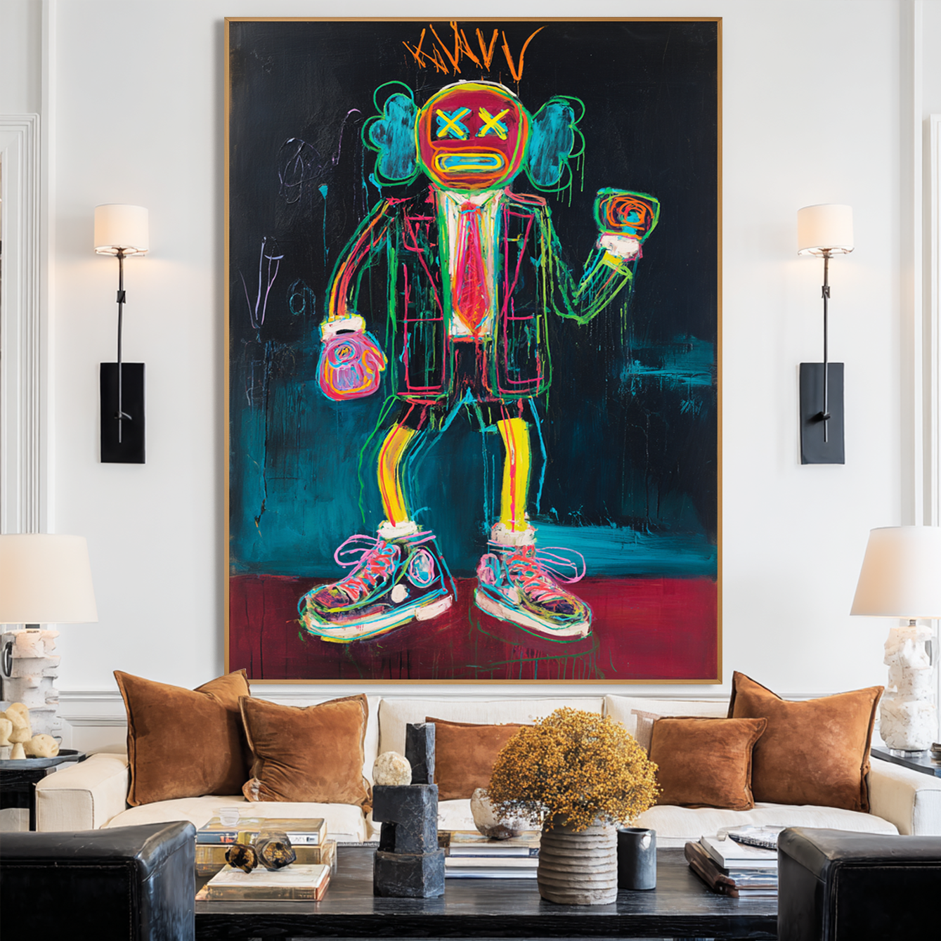 Neon Crown - KAWS Inspired Graffiti Figure Oil Painting