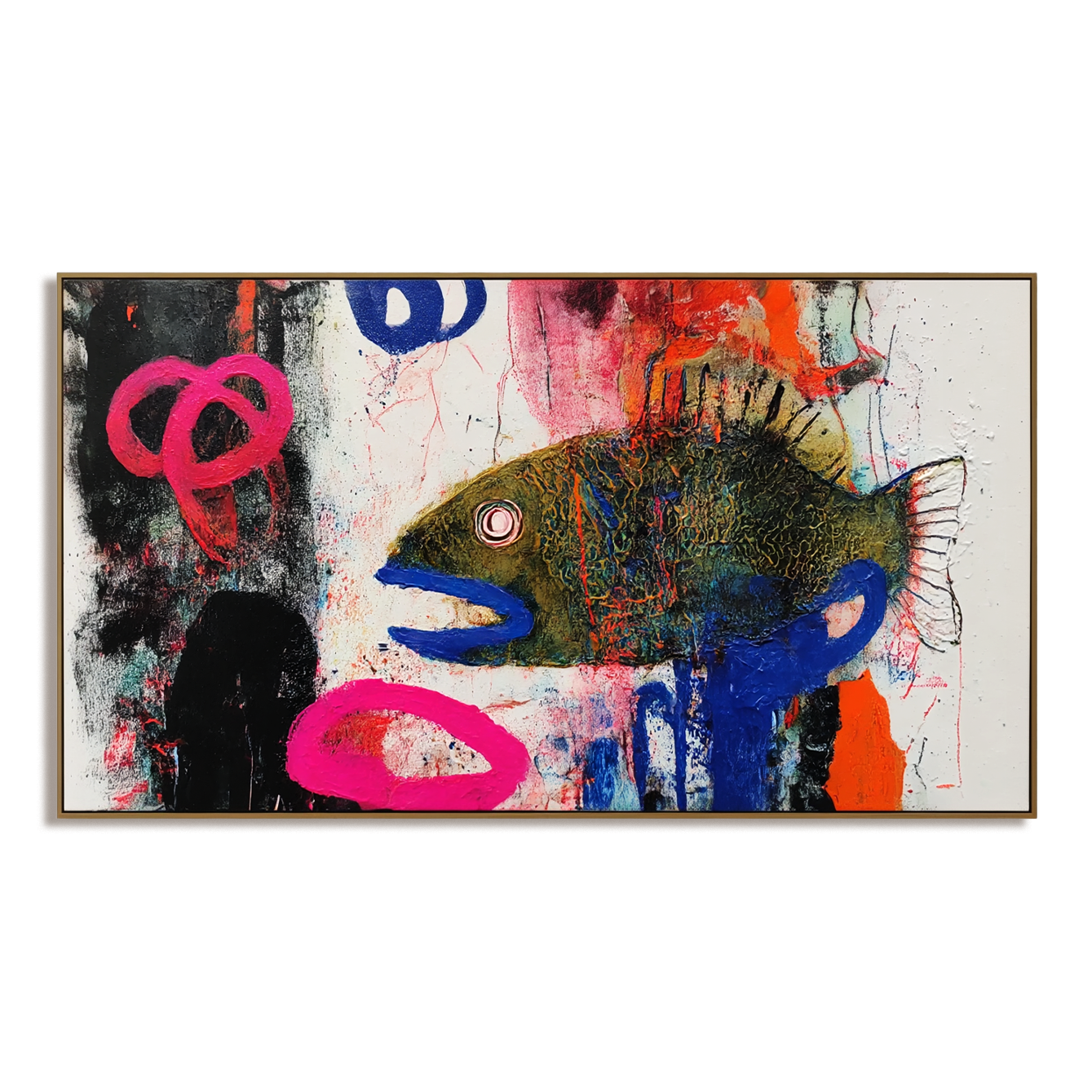 Neon Depth — Abstract Fish Expressionist Oil Painting, Bold Textured Wall Art