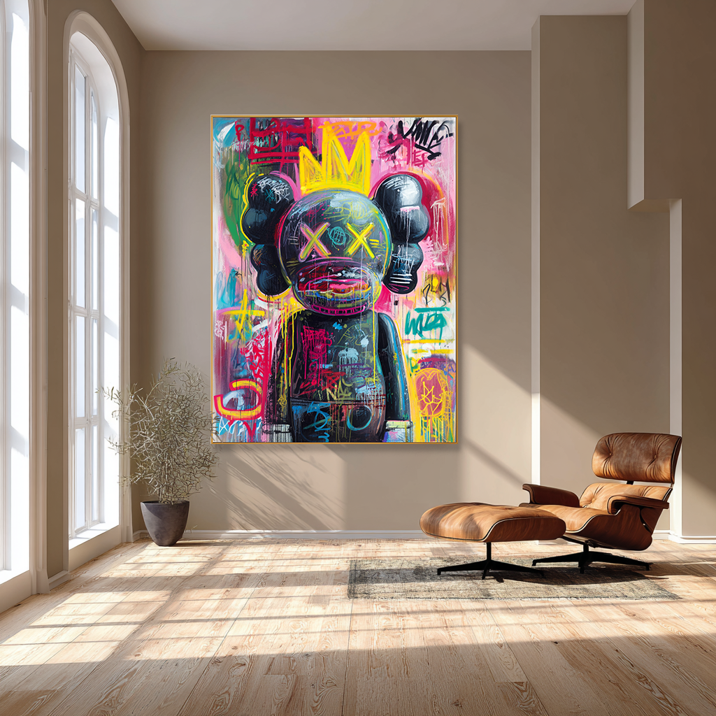 Neon Monarch - KAWS Inspired Crowned Graffiti Oil Painting