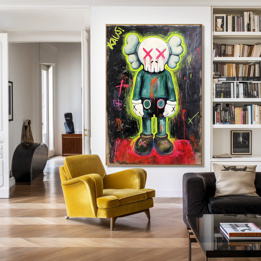 Neon Pulse - KAWS Inspired Urban Figure Oil Painting