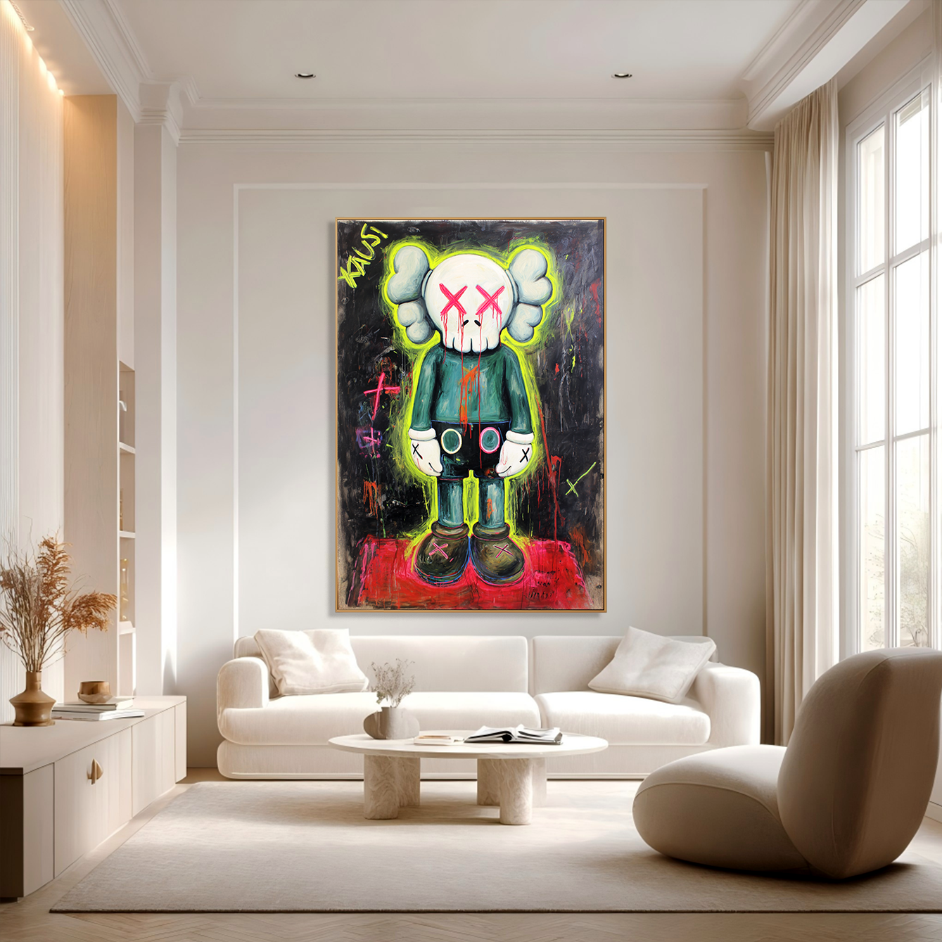 Neon Pulse - KAWS Inspired Urban Figure Oil Painting