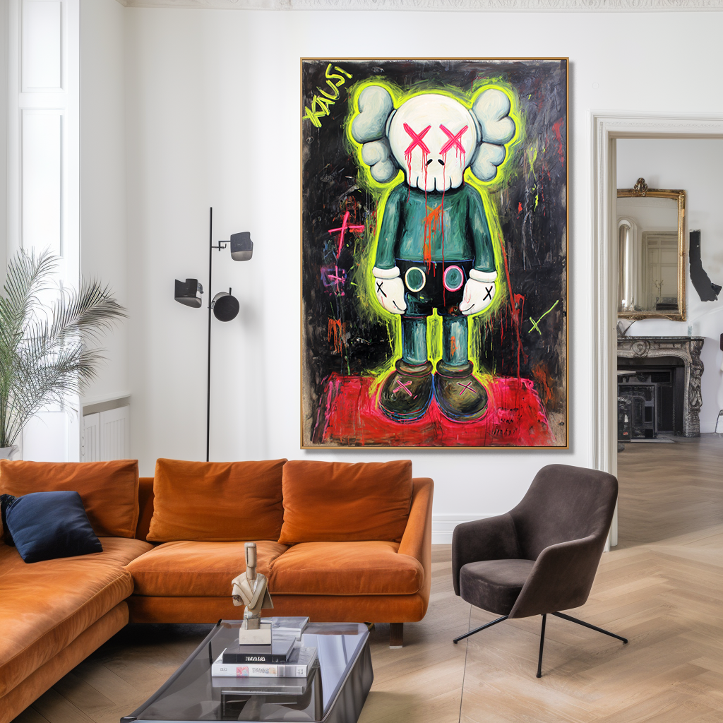 Neon Pulse - KAWS Inspired Urban Figure Oil Painting