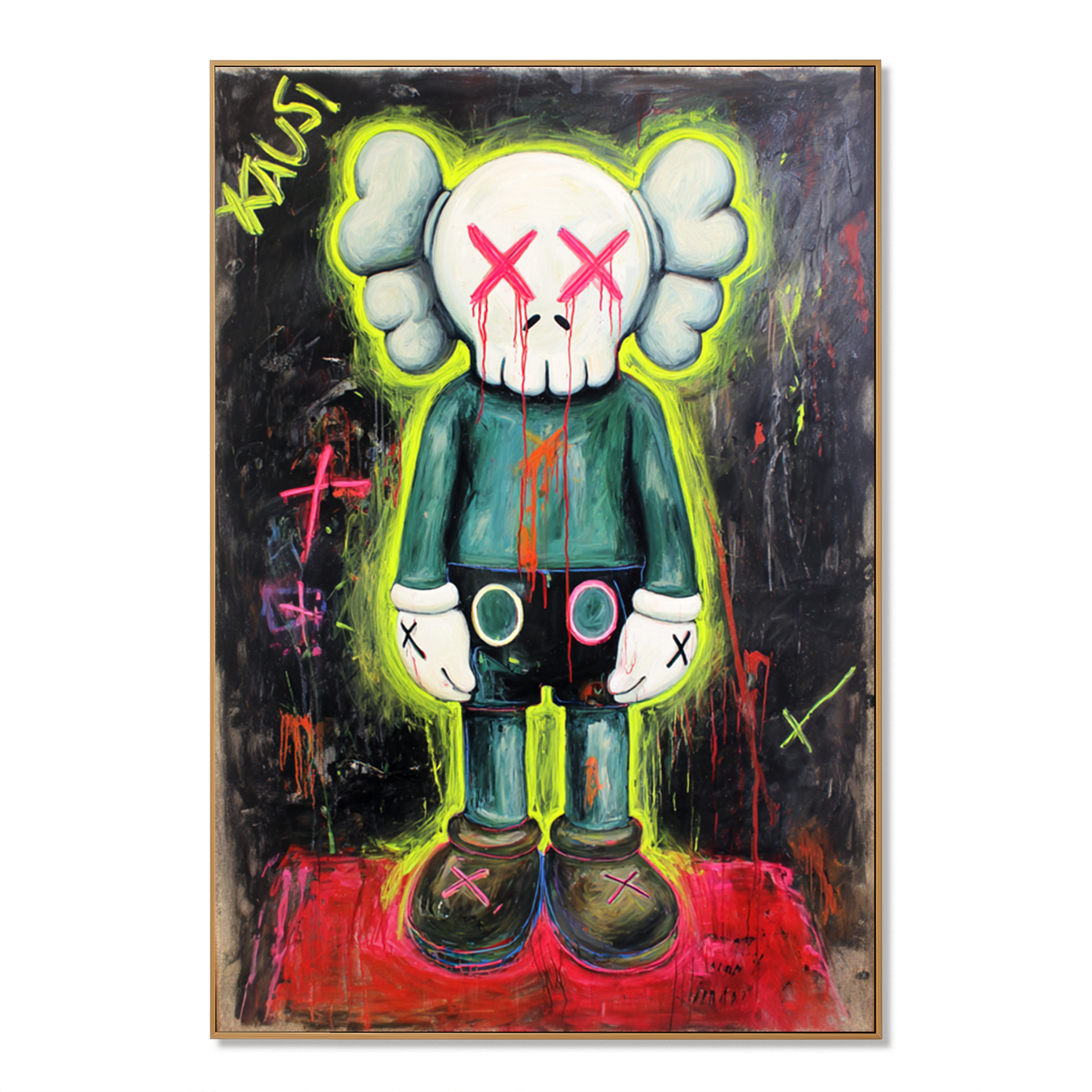 Neon Pulse - KAWS Inspired Urban Figure Oil Painting