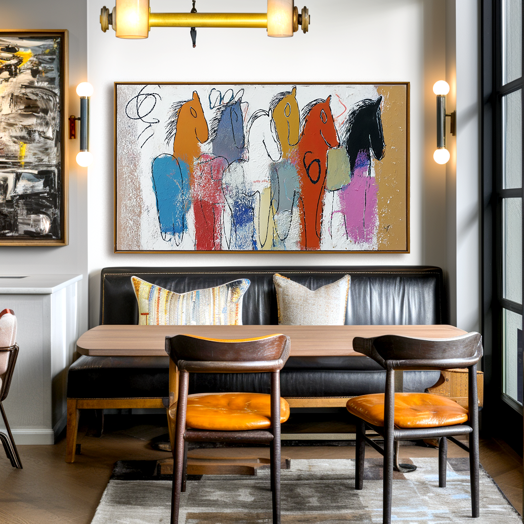 Parade of Colors — Abstract Horse Oil Painting, Naive Art Textured Wall Art