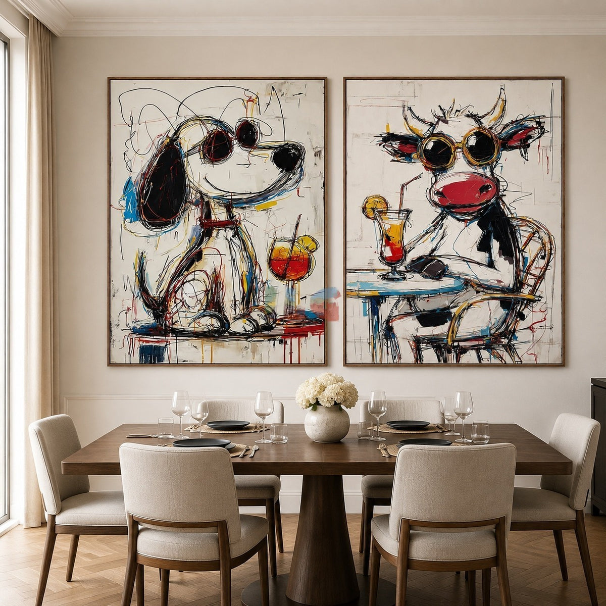 Playful Animal Duo – Contemporary Pop Art Wall Art Set