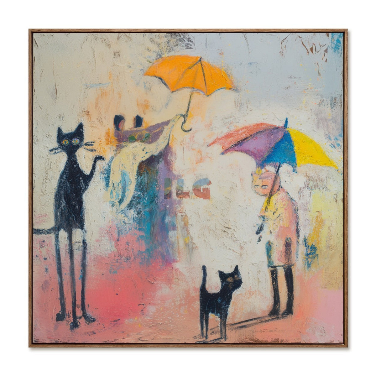 Rainy Day Cat Parade – Whimsical Figurative Wall Art