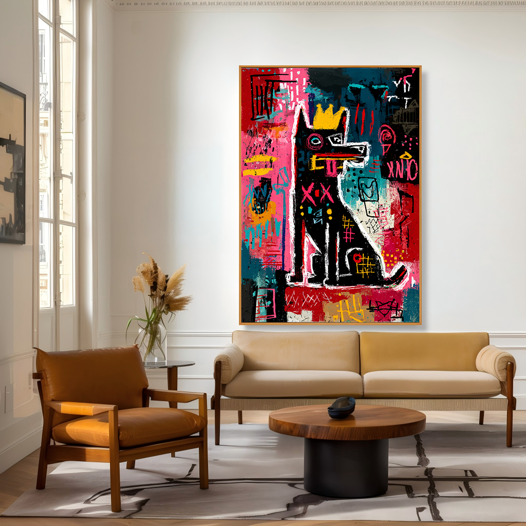 Street King Dog - Contemporary Graffiti Animal Oil Painting