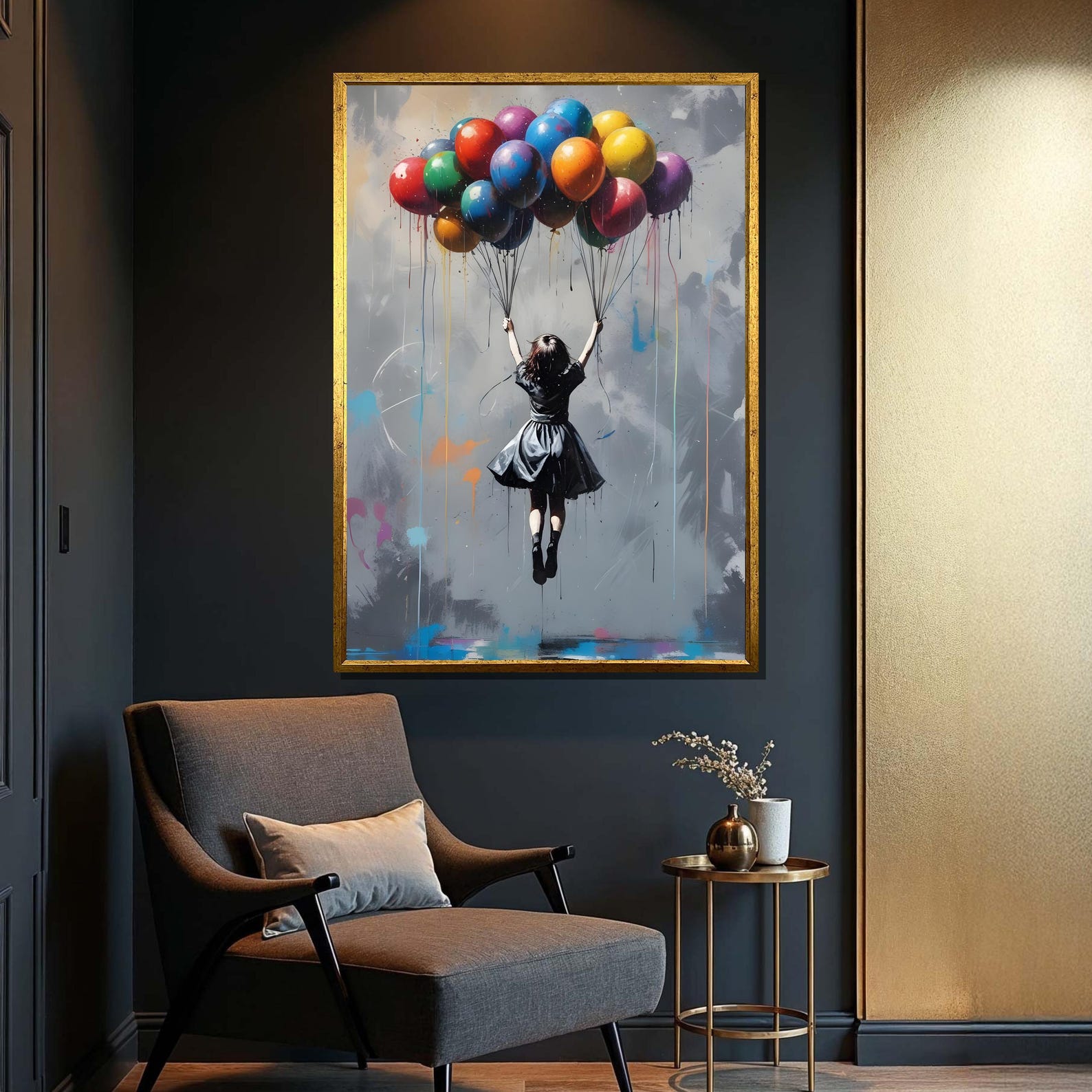 Lifted Dreams — Graffiti Balloon Girl Oil Painting, Street Art Canvas Wall Art