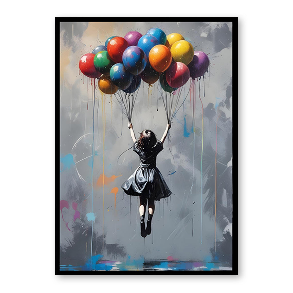 Lifted Dreams — Graffiti Balloon Girl Oil Painting, Street Art Canvas Wall Art