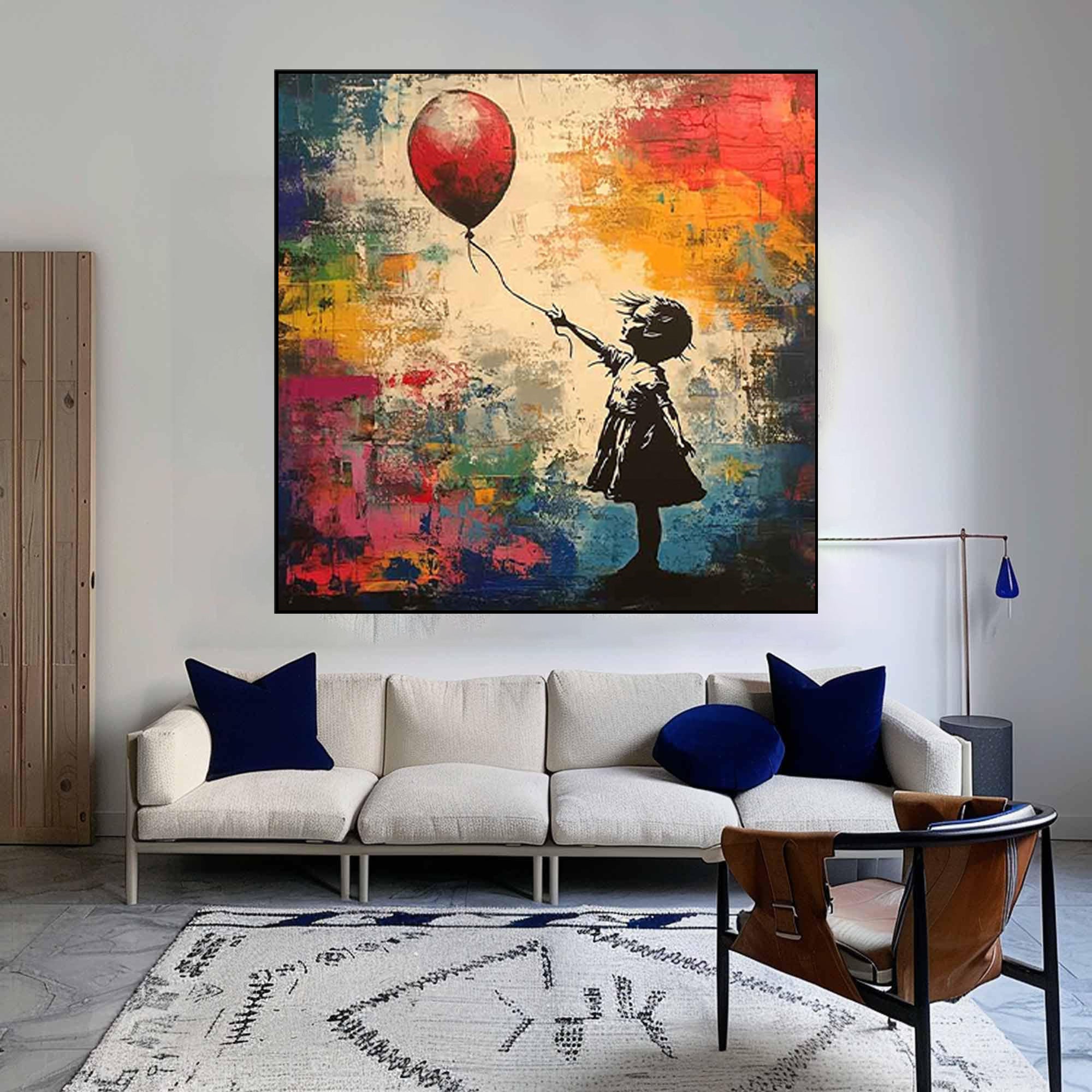 Lost Balloon — Graffiti Girl Street Art Oil Painting, Banksy-Inspired Wall Art