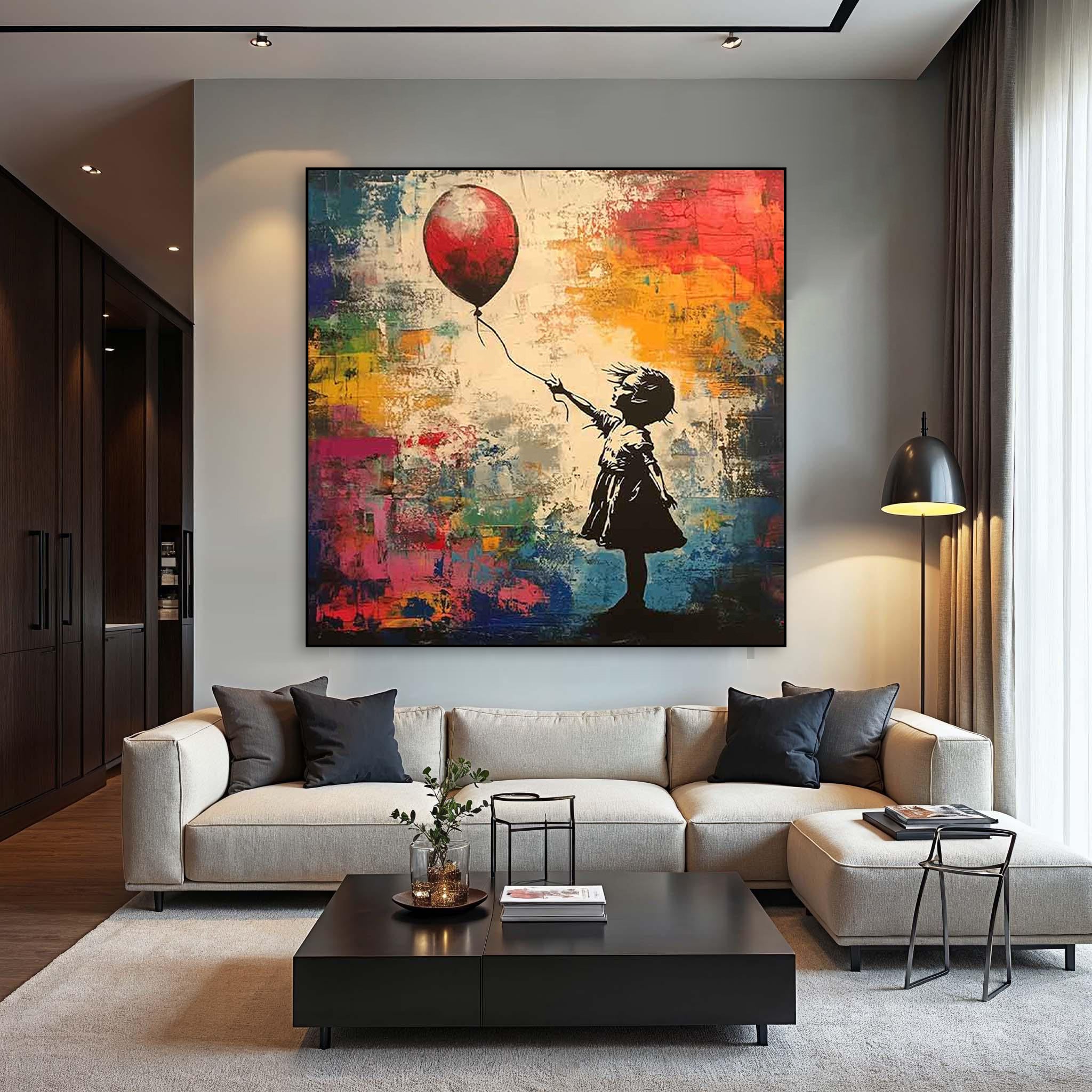 Lost Balloon — Graffiti Girl Street Art Oil Painting, Banksy-Inspired Wall Art