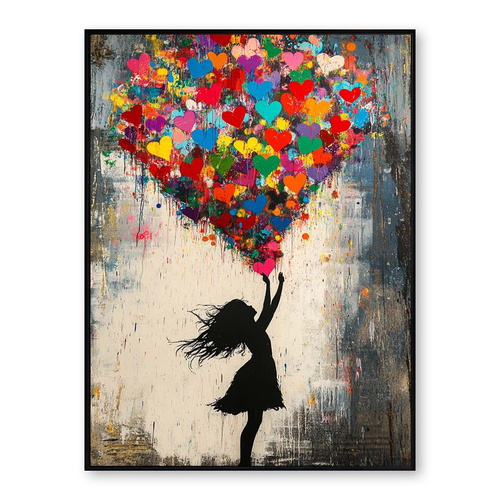 Love Lift — Graffiti Heart Balloon Girl Oil Painting, Street Pop Wall Art