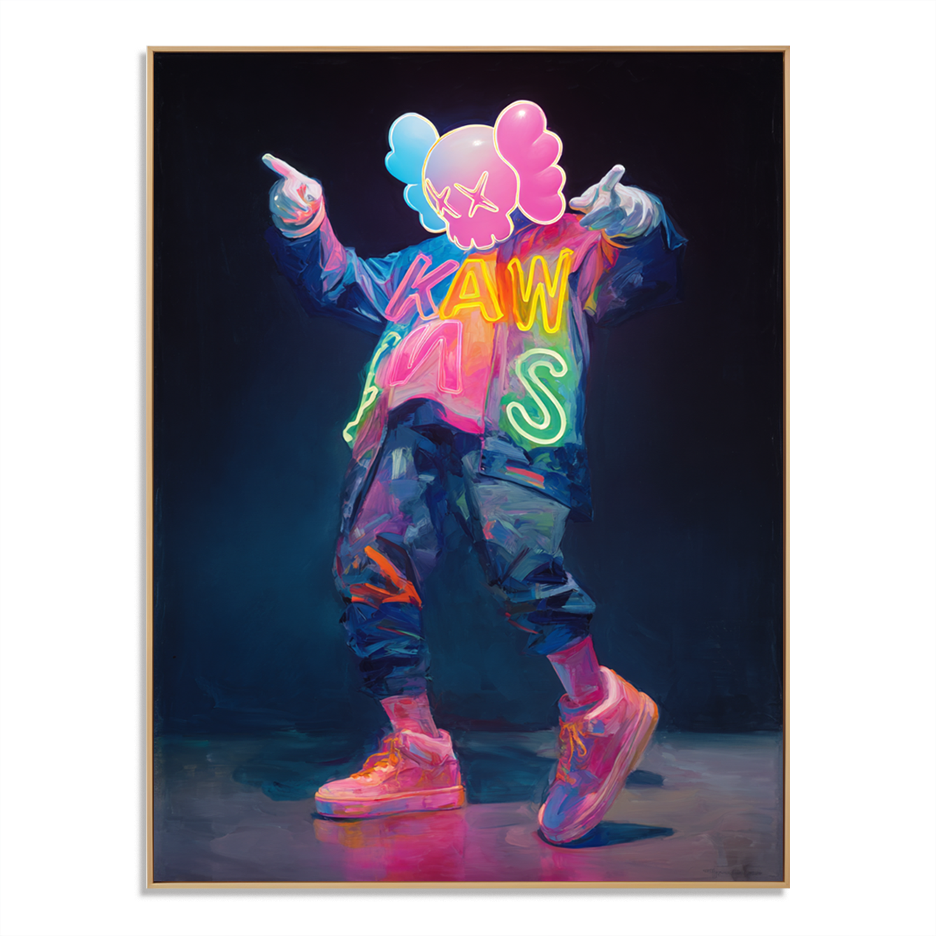 Neon Rebellion - KAWS Inspired Pop Art Oil Painting