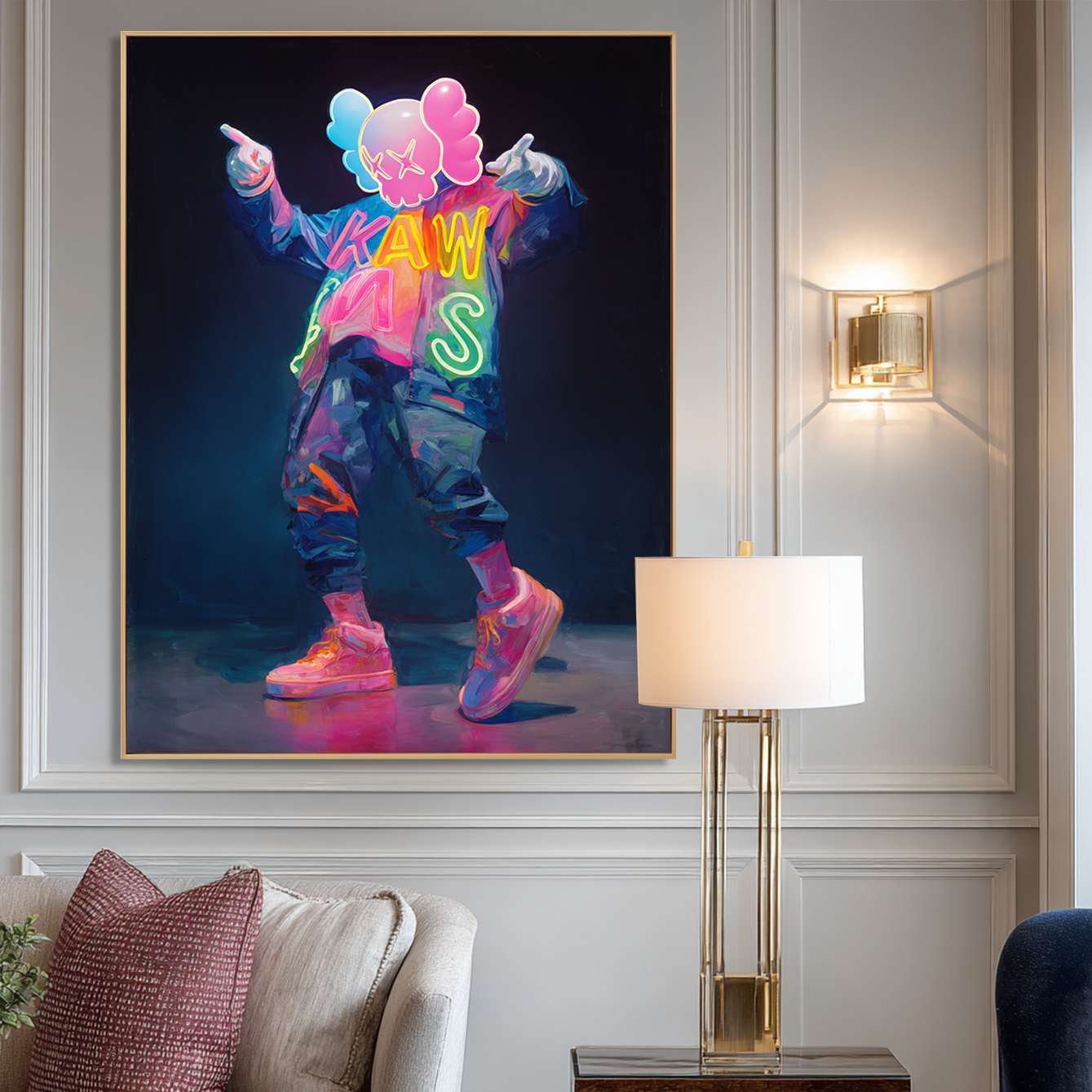 Neon Rebellion - KAWS Inspired Pop Art Oil Painting