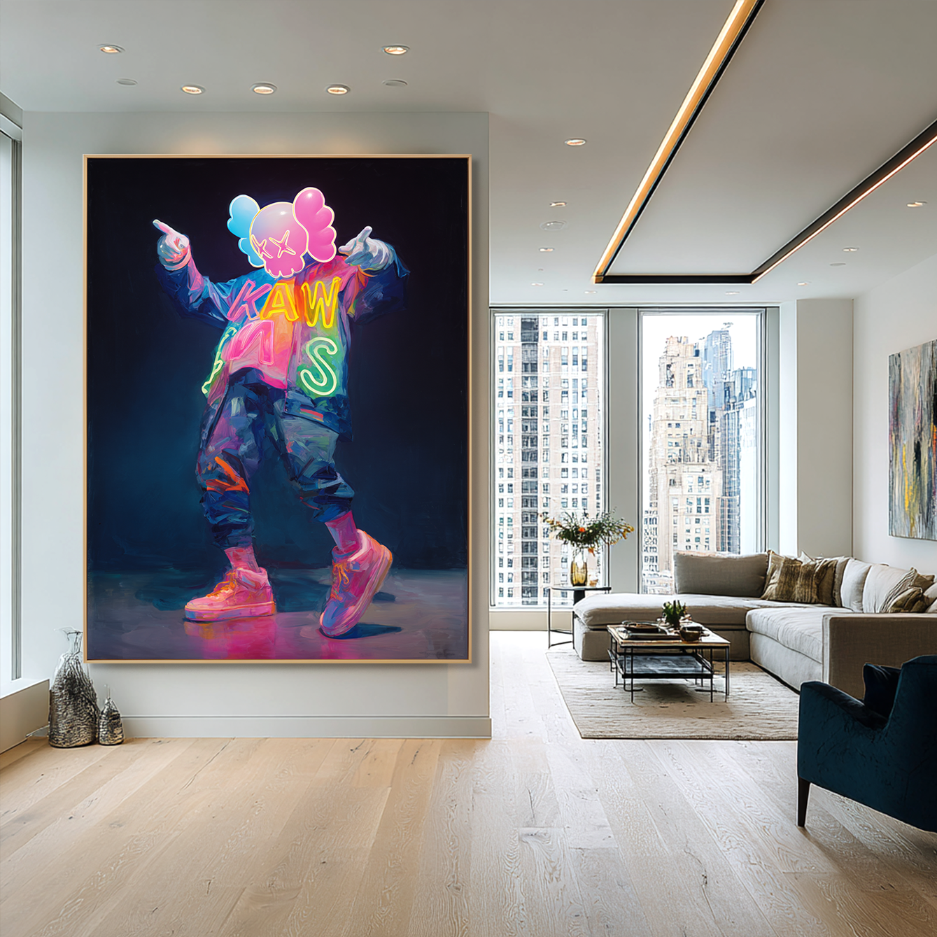 Neon Rebellion - KAWS Inspired Pop Art Oil Painting