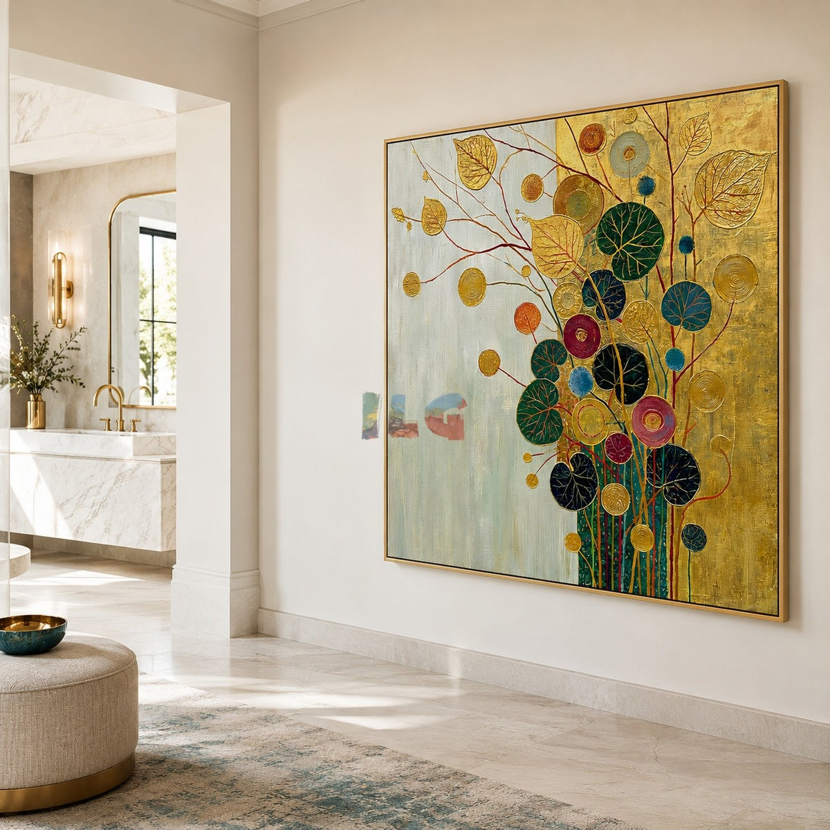 Gilded Leaf Symphony – Decorative Botanical Textured Wall Art