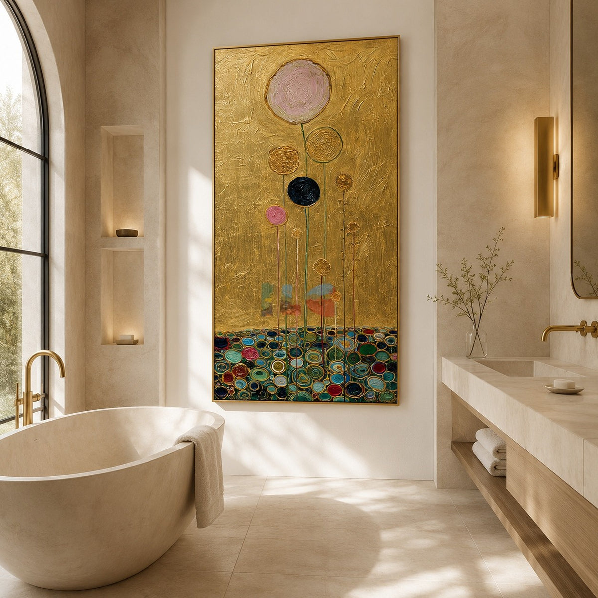 Golden Bloom Ascent – Decorative Botanical Textured Wall Art