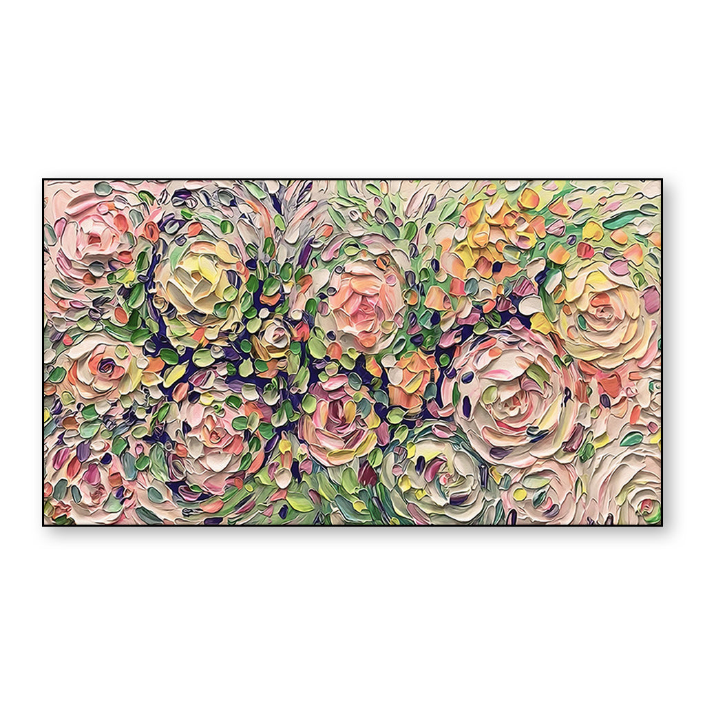 Blooming Whispers - Textured Floral Oil Painting for Living Room Wall Decor