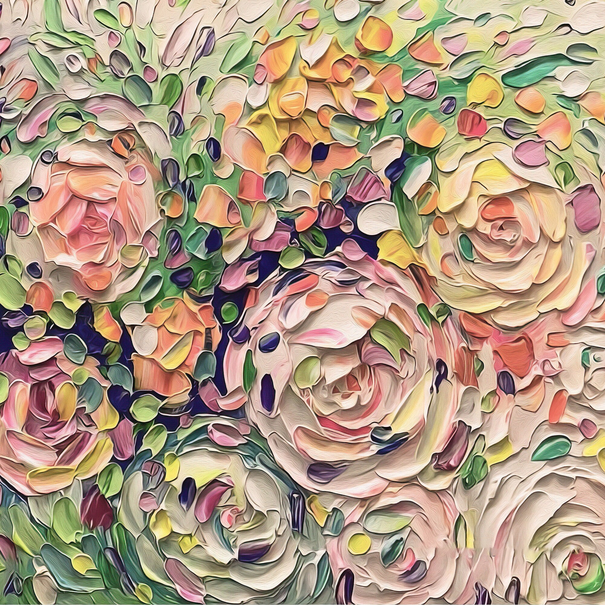 Blooming Whispers - Textured Floral Oil Painting for Living Room Wall Decor