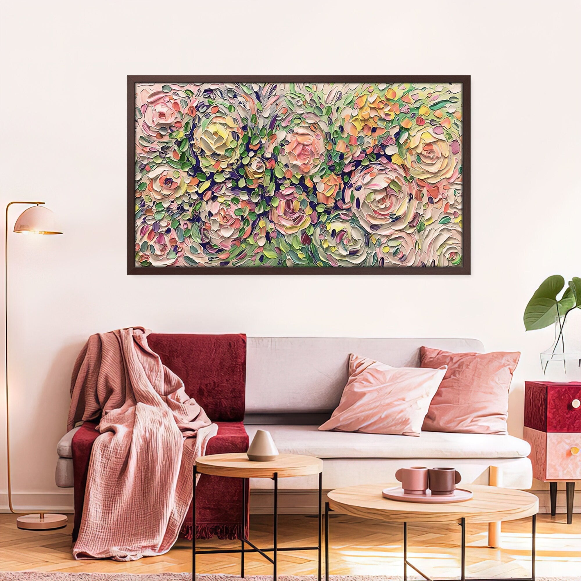 Blooming Whispers - Textured Floral Oil Painting for Living Room Wall Decor