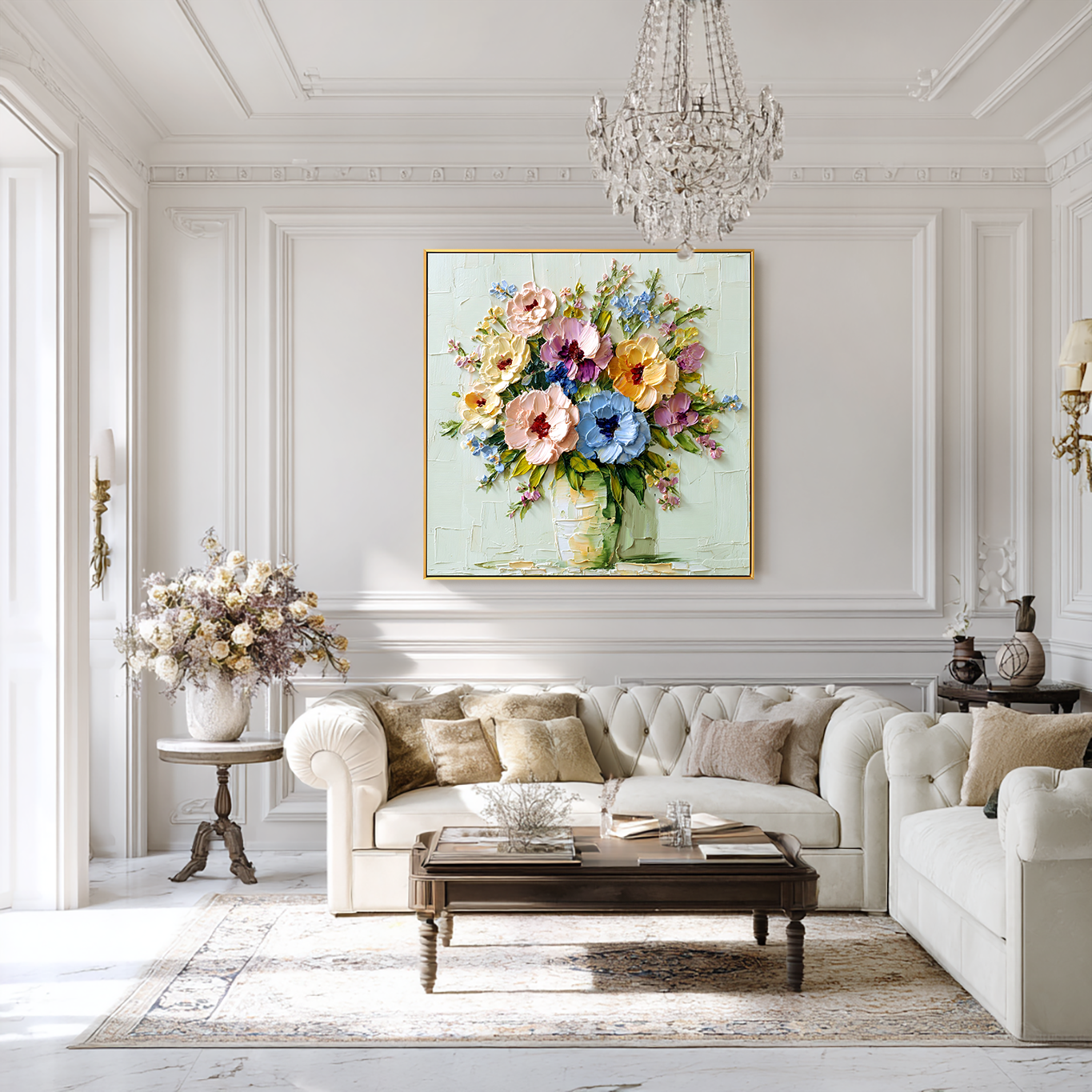 Blooming Symphony — 3D Textured Floral Bouquet Oil Painting, Colorful Flower Wall Art